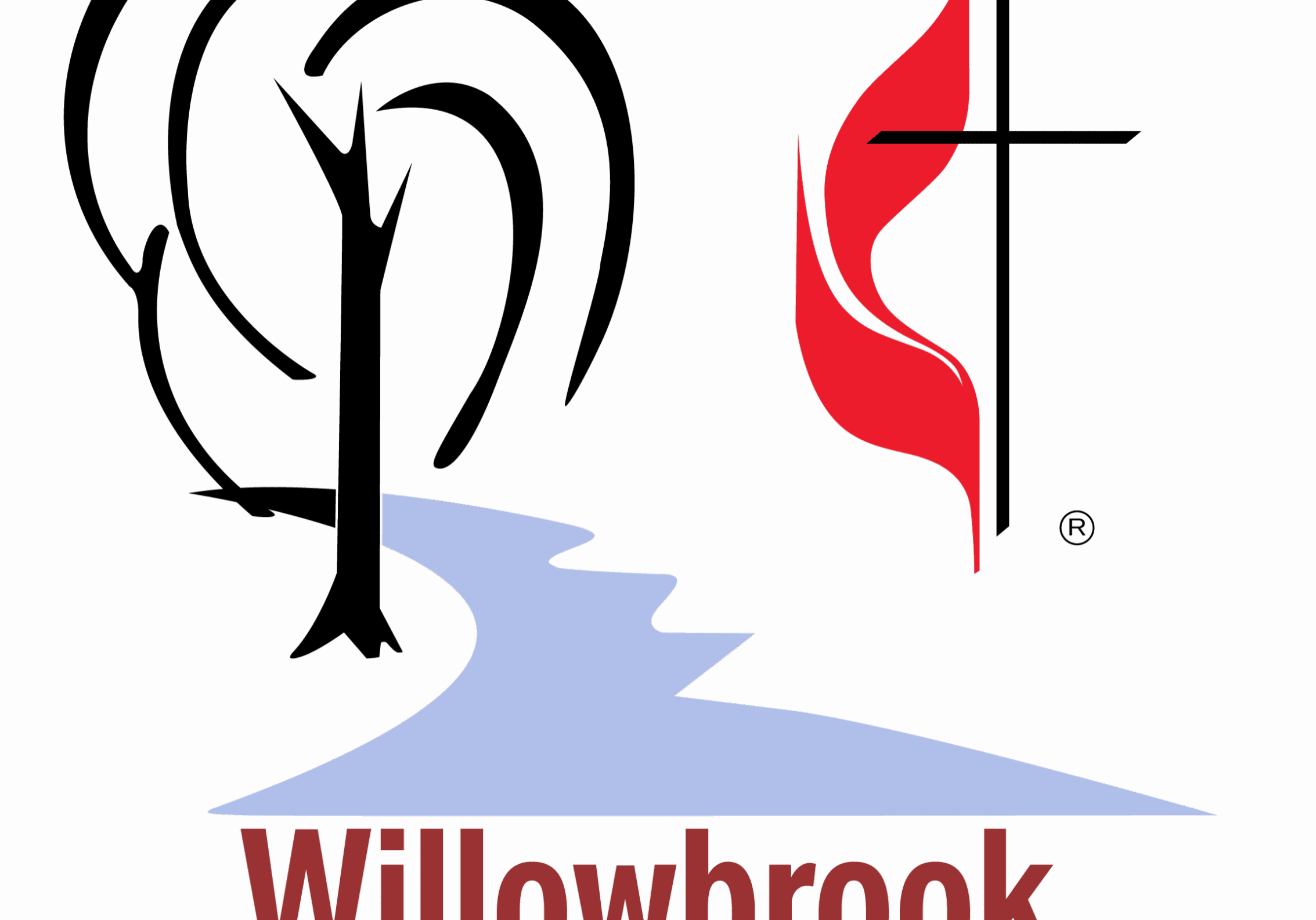 Willowbrook United Methodist Church logo with tree and cross.
